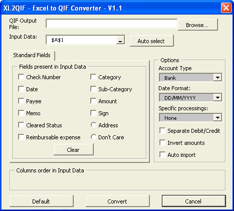 how to convert excel file to quicken qif file format